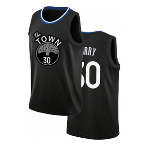 Camiseta de baloncesto No.30 para hombre en negro, ropa deportiva de talla grande con estampado de verano transpirable y detalles cosidos bordados - Product Image 1