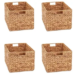 Handmade grande retângulo dobrável Woven Wicker Basket Bins para armazenamento