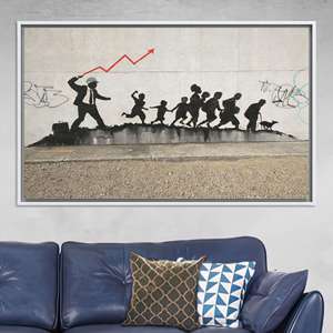 Lienzo Impreso: Arte de Grafiti Político con Empresario y Niños, Lienzo con Marco Blanco - Product Image 1