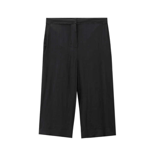 Pantalones Cortos de Mujer de Cintura Alta, Corte Holgado, Color Sólido, Tejidos, Cintura Elástica, Estilo Minimalista, Estilo Pantalón Regular, Negro - Product Image 1