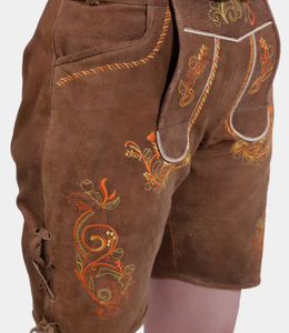 กางเกงขาสั้นหนังแพะแท้แท้แท้ของผู้หญิงหนังนิ่มแบบหนังเรียบมีกระเป๋าด้านหน้าปักลาย - Product Image 2