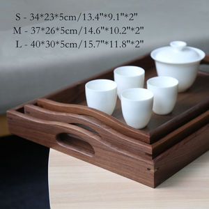 Plateau en bois de bambou à double oreille avec poignée pour la présentation de pâtisserie, plateau en bois pour servir des tasses et des assiettes - Product Image 2