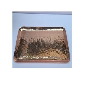 Plateau de service rectangulaire en acier inoxydable plaqué argent martelé avec poignée en métal Plateau décoratif de rangement en plaqué alimentaire - Product Image 6