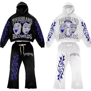 High Street Sun Faded Washed Plisado Algodón Sweatsuit Hombres Personalizar Diseño Vintage Acid Wash Chándal Casual Acid Wash Distress - Product Image 5