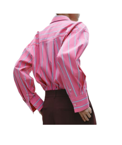 Camisa de algodón con rayas rosas para mujer de diseñador de venta de exportación, ajuste clásico y cómodo disponible a un precio asequible - Product Image 5