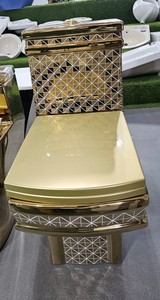 Inodoro moderno de cerámica dorada de una pieza, cuenco alargado de superficie lisa fácil de limpiar con montaje en suelo de doble descarga - Product Image 5