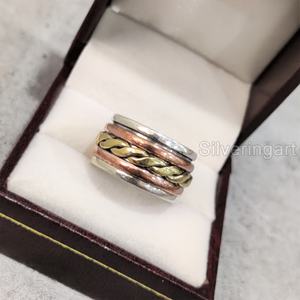 Spinner Band Bohemian Ring Bague en argent sterling 925 pour femme Fidget Bijoux faits à la main Anniversaire Anxiété Mens Spinner Ring - Product Image 5