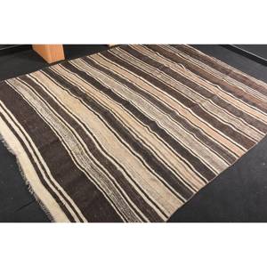 Handmade Traditional Brown Beige Wool <b>Rug</b> 6.8 X 8.9ft Patchwork Rectangle Design for Living <b>Bedroom</b> Hallway Latex Turkish Style - Product Image 2