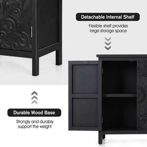 Armoire d'appoint modulaire en bois massif à deux portes, motif floral noir sculpté à la main, design gain de place, salon moderne, comprend l'intérieur - Product Image 5