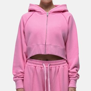 New Arrival Custom Logo Pink Crop Sweatsuits Sweatshirts Tracksuits For Women's Outdoor Breathable Highstreet Women Jogger Suit - Product Image 2