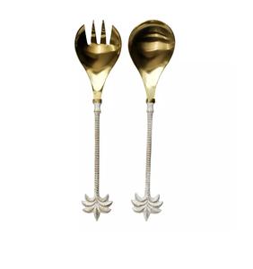 Servidor de ensalada con mango en forma de hoja Nuevo juego de cubiertos de metal Nuevo diseño Cubiertos de metal Nuevo aspecto Cuchara y tenedor de ensalada de metal - Product Image 6