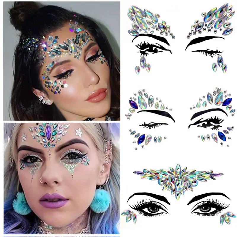 Sirène visage bijoux maquillage pour filles femmes KPOP bling costume maquillage autocollants Festival tenues disco visage décoration
