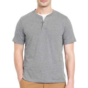 100% coton hommes Henley Neck T-Shirt respirant 180 GSM Plaid manches courtes longues pour l'été - Product Image 1