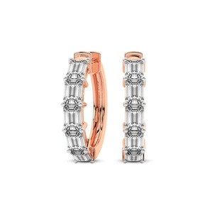 Pendientes de Aro con Diamantes Cultivados en Laboratorio, Corte Esmeralda Refinado, 1 Ct Tw, Color F-G, Claridad VS, 10 Diamantes, Oro Sólido de 14K, Borde Geométrico - Product Image 2