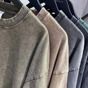 เสื้อยืดผ้าฝ้ายแบบเปิดไหล่สำหรับผู้ชายเสื้อยืดผ้าฝ้ายฟอกสี270GSM - Product Image 5