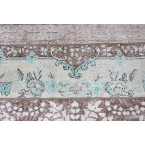 Vintage Turkish Runner Rug 2x6.8 ft, <b>Brown</b> Blue Floral <b>Wool</b> Rug - Product Image 5