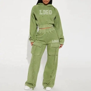 Survêtement surdimensionné en coton épais personnalisé pour femmes pantalon cargo imprimé pour femmes vêtements de détente décontractés Streetwear survêtement - Product Image 1
