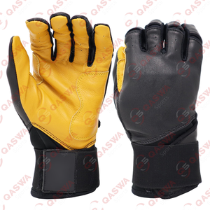 Gants de frappe de baseball en cuir noir et jaune à manchette longue, ajustables et confortables, respirants, softball et gants de baseball - Product Image 1