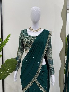 Sari Lahenga prêt à porter, multicolores, en tissu filet brodé avec des miroirs et des pierres, magnifique collection de fête, vente en gros - Product Image 4