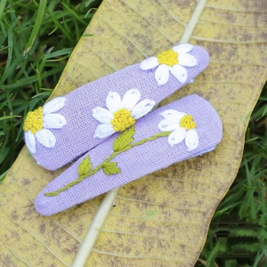 Custom made Handcrafted Linen <b>Hair</b> <b>Clips</b> with Floral Embroidery. Ideal <b>for</b> <b>weddings</b> parties photoshoots or everyday styling - Product Image 1