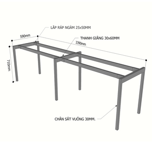 Mesa de Clúster para 2 Personas de 240x60cm con Estructura de Acero Resistente, Diseño Minimalista, Sistema HCSL013 - Product Image 5