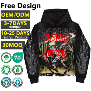 เสื้อฮู้ดดี้ OEM สำหรับทุกเพศ ฤดูหนาว ผ้าฝ้ายฟลีซ 100% หนัก 430 กรัม ทรงครอป กระชับพอดีตัว ซิป ประดับเพชรเทียม พิมพ์ลายดิจิตอล เป็นมิตรต่อสิ่งแวดล้อม - Product Image 1