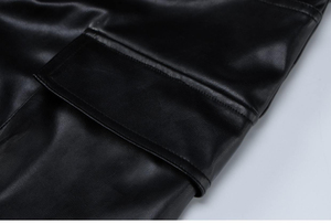 กางเกงหนังผู้หญิงทรงคาร์โก้ กระเป๋าเยอะ เอวสูง ขากว้าง สไตล์ลำลอง แฟชั่นฤดูร้อน กางเกงหนังผู้หญิงทันสมัย - Product Image 2