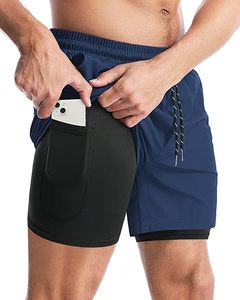 Short de course 2 en 1 pour homme Short d'entraînement de gymnastique à séchage rapide avec poches intérieures et boucle pour serviette Short d'entraînement athlétique léger - Product Image 1