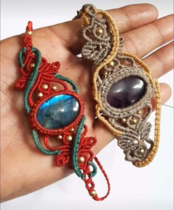 Collier vintage en macramé en pierre naturelle malachite azurite plaqué rhodium certifié IGI chaîne à maillons pour fiançailles, fête, mariage - Product Image 5