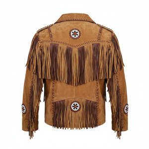 Vintage Boho Western Fringe <b>Suede</b> <b>Jacket</b>-Reversible Genuine <b>Leather</b> 6XL - Product Image 3