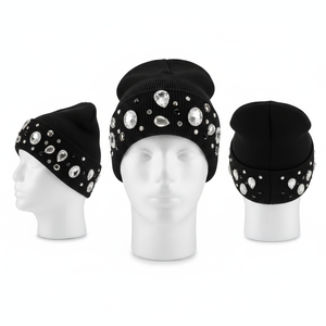 หมวกบีนนี่แฟชั่นคริสตัลประดับเพชรเทียม สไตล์สตรีทแวร์ สำหรับฤดูหนาว หมวกไหมพรมอุ่นๆ ประดับคริสตัลเพชรระยิบระยับ - Product Image 1