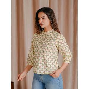 Pintux Style Cream Butti Cotton Short Top Printed Technics - Product Image 5