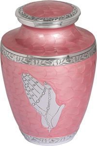 Urne de crémation moderne en rose perle Urne commémorative pour adultes avec cendres humaines, funérailles, urnes funéraires 200 pouces cubes (mains en prière) - Product Image 2