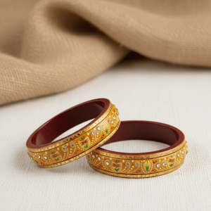 Ensemble de 2 bracelets manchette jaunes en pierre florale, bracelets tendance - Product Image 1