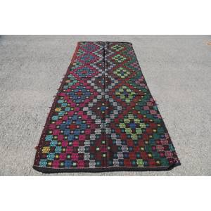Tapis Ethnique Vintage Turc 4.5X11 pieds Noir Laine Matériel Latex Grande Surface Rectangle pour Couloir Chambre Design Abstrait - Product Image 1