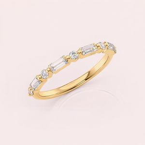 Anillo de compromiso con diamantes cultivados en laboratorio certificados por IGI, corte baguette y redondo, anillo de aniversario de diamantes, oro blanco/rosa y amarillo de 14 quilates - Product Image 4