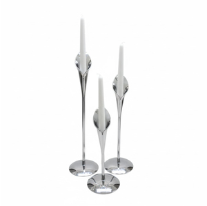 Ensemble de 3 bougeoirs en métal de qualité supérieure, bougeoirs uniques en acier inoxydable argenté pour la décoration de table à la maison, accessoire d'éclairage - Product Image 1