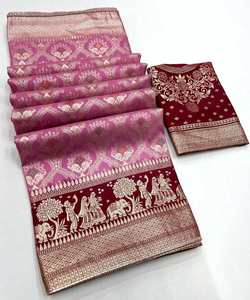 ผ้าส่าหรีผ้าไหมออกแบบตาข่ายสำหรับงานแต่งงานของผู้หญิง - Product Image 5