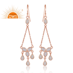 Última Tendencia 2026: Pendientes Colgantes de Plata de Ley con Baño de Oro Rosa y Piedra Lunar Arcoíris, Fabricante de Joyería Personalizada - Product Image 3