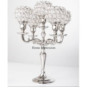 Chandelier perlé en cristal à 5 bras en aluminium coulé argent brillant poli support candélabre du fournisseur indien à bas prix - Product Image 1