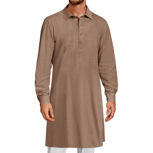 Hombres Algodón Kurta Indio Musulmán Kurta Clásico Mandarín Collar Mangas Largas Lado Dividir Ropa Étnica para Boda - Product Image 1