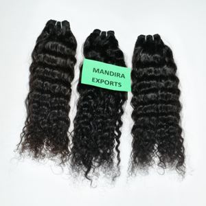 Vente en gros Extensions de cheveux humains de couleur noire du temple indien naturel à cuticules alignés Paquets de vendeurs bouclés à vagues profondes - Product Image 3