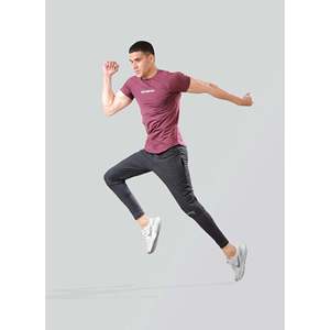 เสื้อยืดแขนสั้นผู้ชาย M Fitness Hustlers สีแดงเลือดหมู แห้งเร็ว ทรงปกติ สปอร์ต คอตั้ง ลายถักโพลีเอสเตอร์ - Product Image 2