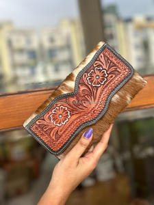 ใหม่ตะวันตกมือเครื่องมือและผมบนหนัง Cowhide กระเป๋าสตางค์ผู้หญิงสไตล์กระเป๋าสตางค์หนังแท้ Multiuse แกะสลักกระเป๋าสตางค์หนัง - Product Image 6