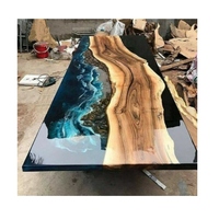 Table Basse / Table à Manger Moderne Rustique en Bois Massif à Bord Naturel avec Résine Époxy, pour Bureau, Chambre, Salle de Bain, Entrée, Atelier ou Bar