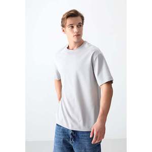 T-shirt basique pour homme en coton texturé épais et doux, coupe ample - 88377 - Stone - Product Image 5