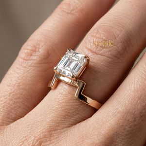 925 Sterling Silver Emerald Cut Moissanite Solitaire Engagement <b>Ring</b> Classic Luxury <b>Fine</b> Jewelry <b>Ring</b> For Women - Product Image 4
