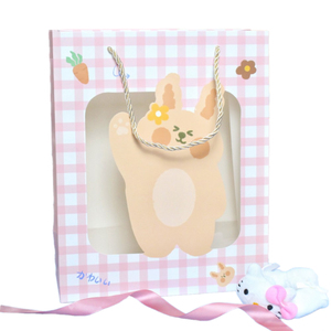Transparent Front Grid Pattern Gift <b>Bags</b> with Cute Bear, Rabbit Design Eco-friendly, Reusable <b>Party</b> Packaging Solutions - (<b>Blue</b>) - Product Image 2