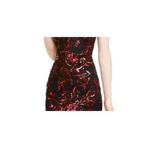 Women's Sequined Printed Sleeveless V Neck Short Body Con Cocktail Dress Black <b>Red</b> Size 7 <b>Sequin</b> Hearts Design Sheath Silhouette - Product Image 3
