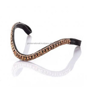 Bandeau de sourcils de cheval en cuir personnalisé, en forme de vague avec 3 rangées décoratives, cristal en or rose personnalisé, bande de sourcils bling - Product Image 5